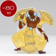 brosa " Bailarin Azteca ", argint champleve. atelier Margot de Taxco. cca 1950 brosa " Bailarin Azteca ", argint champleve. atelier Margot de Taxco. cca 1950